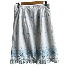Unbranded White Skirt Embroidered Floral Cottage Ruffle Hem A-Line Medium NWOT‎